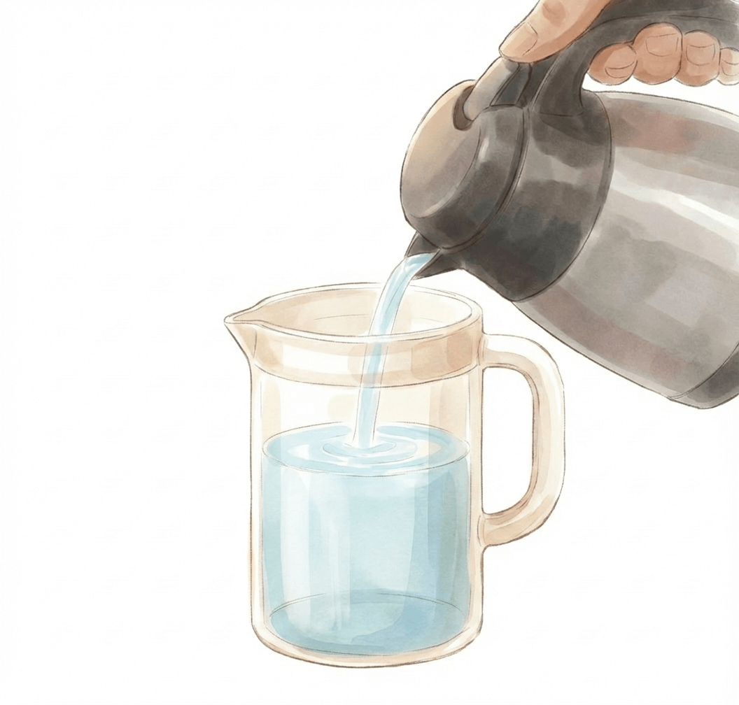 冷水ポットに水を注ぐ